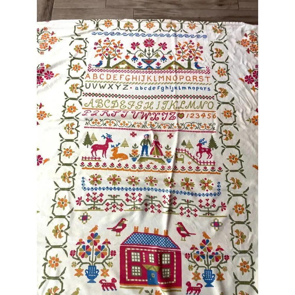 VTG Fieldcrest American Sampler Dutch Bedspread‎ Comforter Twin Fringe 72